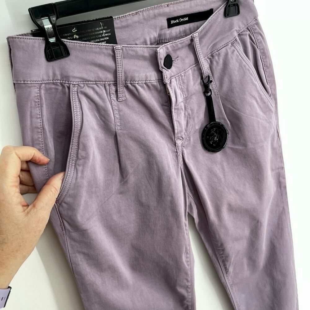 Black Orchid NEW Skinny Jeans Pleats Sz 27 *FLAW* Cuffs Purple Cotton Blend - Picture 3 of 8